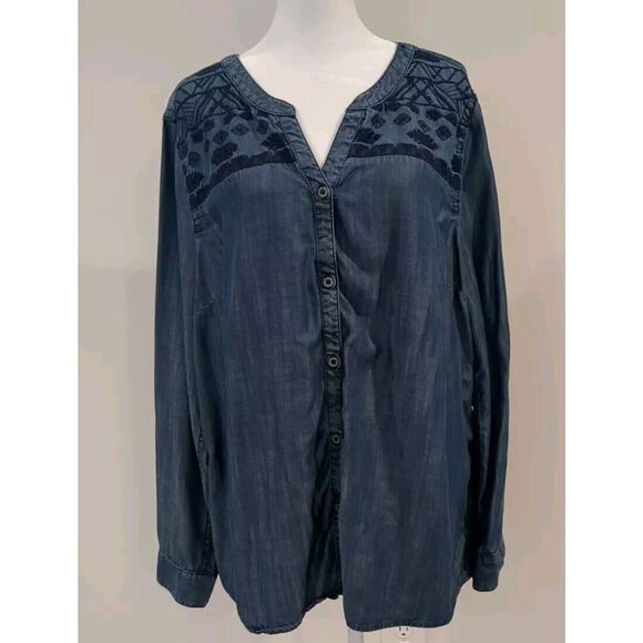 Bob Timberlake Women's XL Blouse Top Chambray Blue Button Up Long sleeve - Picture 1 of 14
